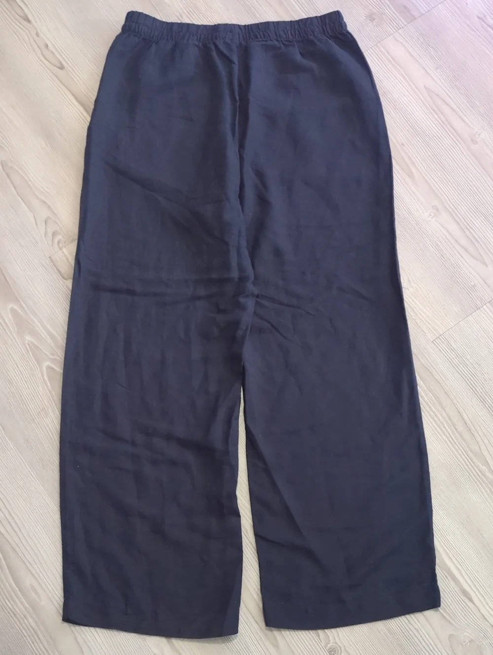 H&M Linen Blend Wide Leg Pull On Pants Blue Medium Elastic Waist Pockets